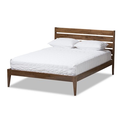 Elmdon Mid Century Modern Solid Wood Slatted Headboard Style Platform Bed Brown - Baxton Studio