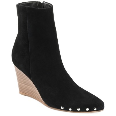 Journee Signature Women's Genuine Leather Reeya Almond Toe Wedge Ankle Booties
