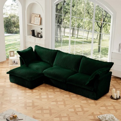 Oversized 120" Corduroy Slipcovered L-Shaped Modular Sectional Sofa with French Edges and Removable Covers, 4-Piece Free combination