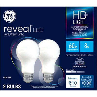 GE 2pk 60W Reveal A19 LED Light Bulbs