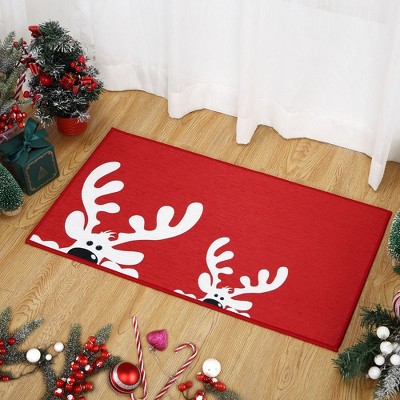 Christmas Doormat Floor Mats Outdoor Indoor Welcome Mat Non-Slip Xmas Deer Door Mat Low Pile Doormats, 17" x 29"