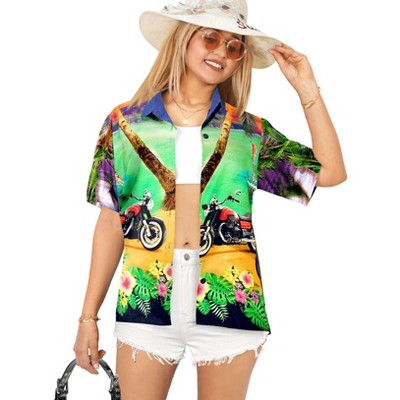 LA LEELA Women's Swim Summer Vacation Button Down Short Sleeve Overshirt Summer Hawaiian Shirts Blouse Tops For Women
