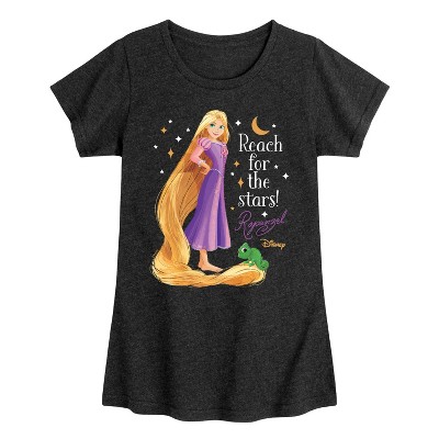 Girls' - Disney Princess - Rapunzel and Pascal Reach For The Stars Fitted Short Sleeve Graphic T-Shirt
