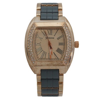 Olivia Pratt Rhinestone Accent Square Dial Metal Watch