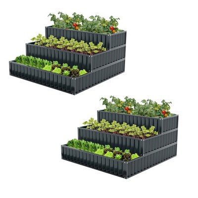 Costway 1/2 PCS 3-Tier Raised Garden Bed,47" x 47" x 24" Metal Outdoor Elevated Planter Box Black/Green