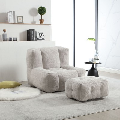 NicBex Velvet Fluffy Bean Bag Chair for Adults and Children,Lazy Sofa Chair with Memory Foam and Ottoman,Modern Lounge Chair for Living Room