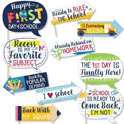 Big Dot of Happiness Funny First Day of School - Back to School Classroom Decorations Photo Booth Props Kit - 10 Piece
