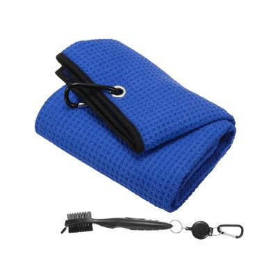 Unique Bargains Microfiber Waffle Tri-Fold Golf Towel with Groove Cleaner 1 Set 20"x16"