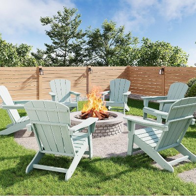 coucheta Modern HDPE Plastic Adirondack Chair Set of 6 - Oversize Weather Resistant Outdoor Patio Chairs with Wooden Textured, for Deck, Pool, Yard
