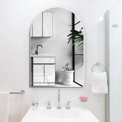 20x30 Inch Black Metal Framed Arched Bathrrom Mirror for Wall.