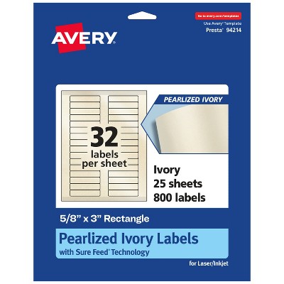Avery Pearlized Ivory Rectangle Labels with Sure Feed Technology, 5/8" x 3"