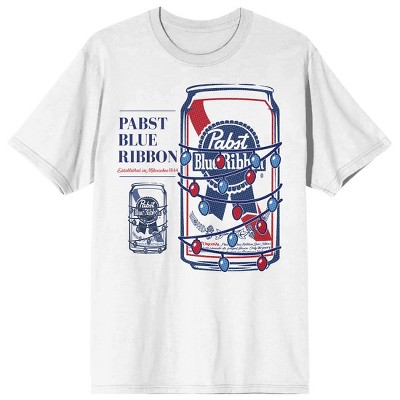 Pabst Blue Ribbon Christmas Lights Men's White Short Sleeve Tee