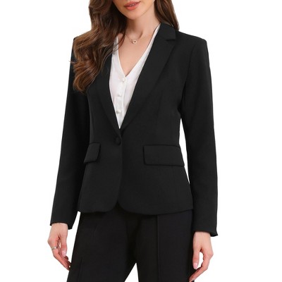 INSPIRE CHIC Women's One Button Notch Lapel Long Sleeve with Shoulder Pads and Pockets Blazer