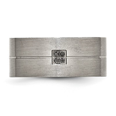 Chisel Stainless Steel Antiqued and Brushed .03 Carat Black Diamond 10mm Flat Band Ring