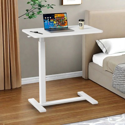INFURNIC Desks Overbed Bedside Table with Wheels, Adjustable Height Mobile Standing Desk, Rolling Bed Table for Hospital, White, 27.5"*15.7"*43.3"