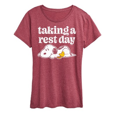 Women's - Peanuts - Snoopy & Woodstock Taking a Rest Day Short Sleeve Graphic T-Shirt