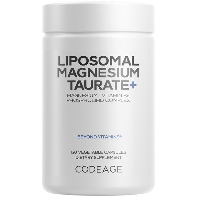 Codeage Liposomal Magnesium Taurate+ Mineral Supplement, Vitamin B6, Liposomal Blend, Vegan - 120ct