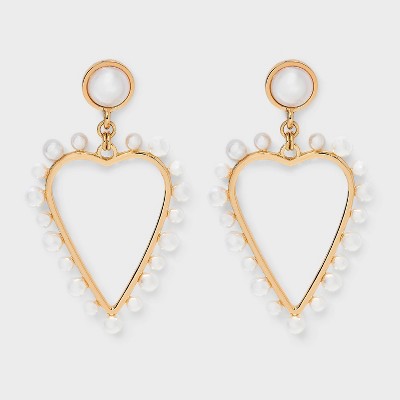 Pearl Border Heart Earrings - A New Day™ Gold/Pearl
