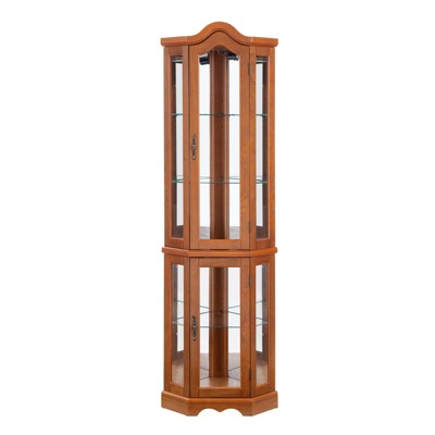 FONTOI Carved Curio Cabinet, Glass Corner Display Cabinet with Adjustable Glass Shelves for Living room and Bedroom, Oak, 15.94"*70.28"*21.65"