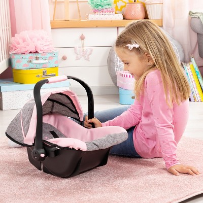Bayer: Car Seat Easy Go for Neo Vario Pram with Cover, Doll Accessories, Pink, Grey with Butterfly,Grey/pink