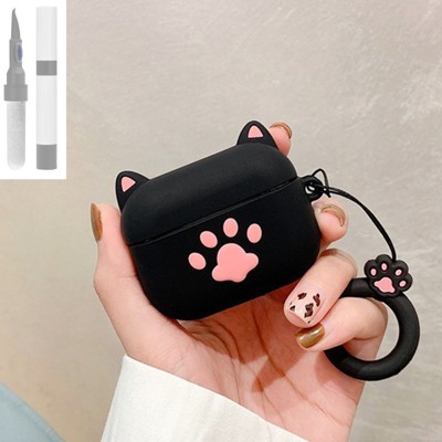HTUTWOO AirPods Pro 2 Case, Soft Shell Silicone Shockproof Cover Cute Kawaii Cat with Funny Keychain and Cleaning Kit