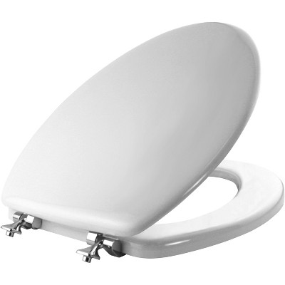 Mayfair by Bemis Elongated Enameled Wood Toilet Seat with Never Loosens Chrome Hinge White