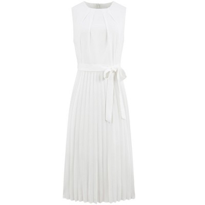 INSPIRE CHIC Women's Sleeveless Pleated Tie Waist Casual Office A-Line Dresses