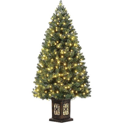 4.5 Ft Artificial Fiber Optic Christmas Tree,Pre-Lit Artificial Potted Xmas Tree with 300 Led Lights,8 Lighting Modes,Includes Antique Urn Base