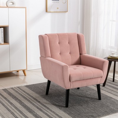 Okak Modern Accent Chair Button-Tufted Living Room Chair with Soft Upholstered Armchair with Black Wood Legs Ergonomics for Bedroom