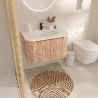 Lyngins Wall-Mounted Bathroom Vanity with Sink, Modern Floating Vanity Cabinet with Soft Close Drawer, Wave Texture Wood Finish, Cultured Marble