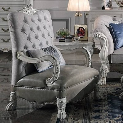 34" Dresden Accent Chair Synthetic Leather Bone White Finish - Acme Furniture: Tufted, No Assembly, Wood Frame