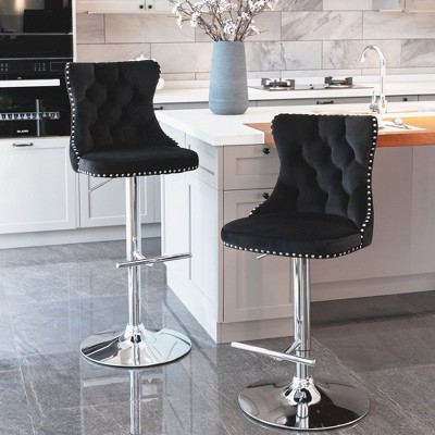Swivel Velvet Barstools, Adjusatble Seat Height From 22-25 In, 360 ° Rotation Modern Upholstered Bar Stools With Silver Plated Base Stools