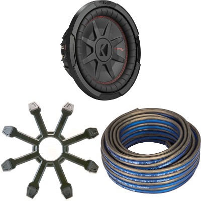 Kicker 48CWRT102 CompRT 10" Subwoofer, DVC, 2-ohm w/ Speaker Wire, Grill Bundle