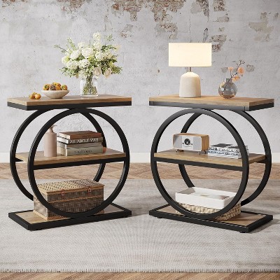 Tribesigns 3-Tier Narrow End Table, Wood Side Table with Black Metal Frames, Industrial Slim Nightstand and Bedside Table