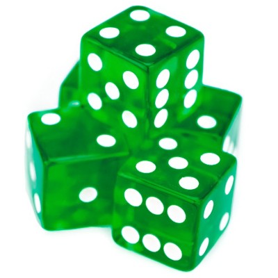 Slickblue Set of 5 Green Translucent Dice – 16mm with Engraved White Pips for Games & Crafts