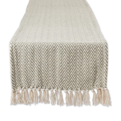 Design Imports  Handloomed  Chevron Jacquard Fringe Table Runner, Artichoke, 15X108"