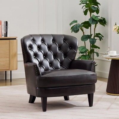 Upholstered Accent Chair for Living Room with Nailhead Trim, Comfortable Curved Back Armchair with Wood Legs-Maison Boucle