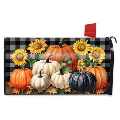 Briarwood Lane Fall Mailbox Cover  - Standard Size - Fall Checkered Pumpkins For Fall Mailbox Cover