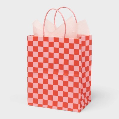 12.99"x7.71"x0.79" Valentine's Day Small Gift Bag with Tissue Chessboard Pattern - Spritz™
