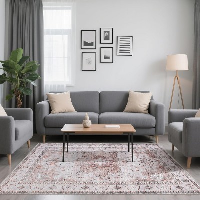Coucheta Vintage Washable Area Rug, Non-Slip Medallion Carpet for Living Room Bedroom, Soft Stain Resistant Indoor Rug, Multiple Sizes & Colors