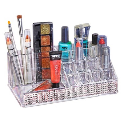 16 Sections Pave Diamond Design Cosmetic and Jewelry Holder Clear - Laura Ashley: Bathroom Organizer, Makeup Storage Tray
