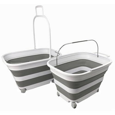 SAMMART 35L (9.24 Gallons) Collapsible Plastic Laundry Basket with Handle and Wheels