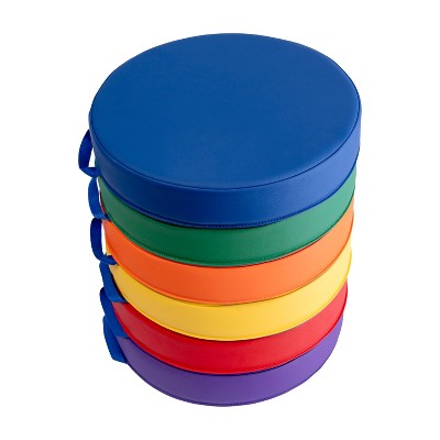 Flash Furniture Kylie 6 Piece 16 Inch Round Floor Cushions for Kids with Handles in Commercial Grade Plastic - Assorted Primary Colors