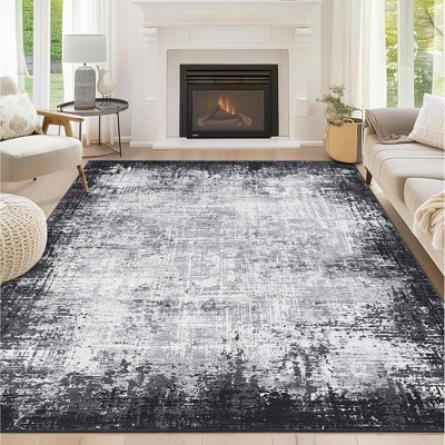 Washable Area Rug, Soft Modern Bordered Abstract Low Pile Non-Slip Carpet, Living Room Bedroom Throw Rug for Dining Room Home Decor