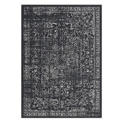 Washable Vintage Floral Distressed Rug Non Slip Low Pile Rug Soft Throw Floor Cover Foldable Indoor Carpet for Living Room Bedroom Playroom Nursery