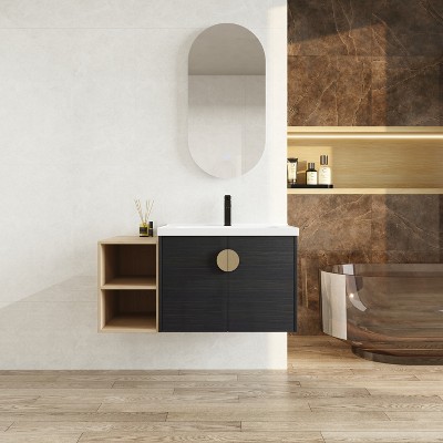 GDFStudio Barton Wall-Mounted 40" Bathroom Vanity with Shelf  and Ceramic Sink