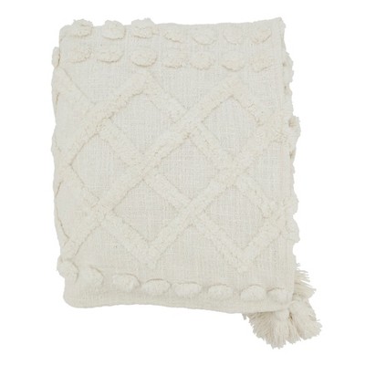Saro Lifestyle Chic Tufted Throw with Tassels, White, 50"x60"