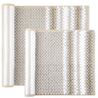 PiccoCasa Chenille Extra Soft Fluffy Non-Slip Shaggy Absorbent Area Bath Rugs Set of 2