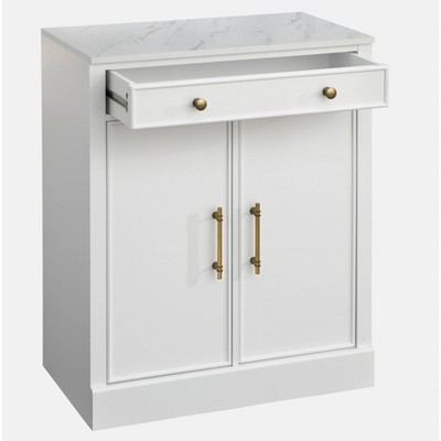 2pc Monza Modular Dining Cabinet Set White - Lifestorey: Farmhouse Style, Faux Marble Top, MDF Frame, Adjustable Shelves