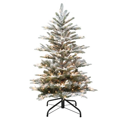 4.5ft Pre-Lit Flocked Alaskan Fir Artificial Christmas Tree - Puleo